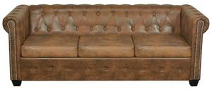 Trzyosobowa sofa Chesterfield ze sztucznej skóry, brązowa