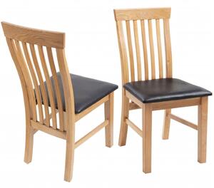 Krzesła stołowe, 2 szt., lite drewno dębowe i sztuczna skóra