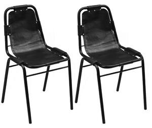 Krzesła stołowe, 2 szt., czarne, skóra naturalna