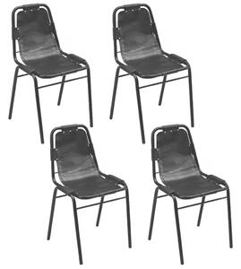 Krzesła stołowe, 4 szt., czarne, skóra naturalna