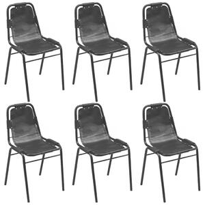 Krzesła stołowe, 6 szt., czarne, skóra naturalna