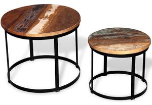 Dwa stoliki do kawy z odzyskanego drewna, okrągłe, 40 i 50 cm