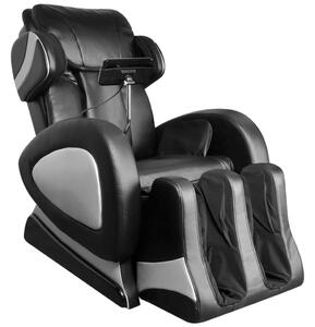 Fotel do masażu z ekranem, czarny, sztuczna skóra