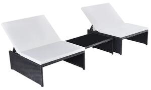 Leżaki ze stolikiem, 2 szt., polirattan, czarne
