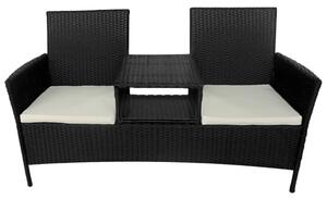 Dwuosobowa sofa ogrodowa ze stolikiem, rattan PE, czarna
