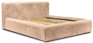 Beżowe łóżko pluszowe z zagłówkiem i pojemnikiem D7-T90