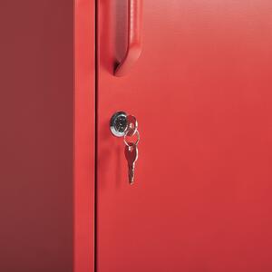 Metalowa szafka biurowa ubraniowa czerwona na klucz z półkami i drążkiem Frome Beliani