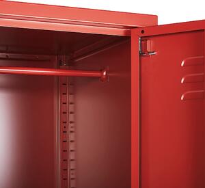 Metalowa szafka biurowa ubraniowa czerwona na klucz z półkami i drążkiem Frome Beliani