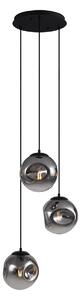 Lampa wisząca Art Deco czarna ze szkłem dymnym 3-źródła światła - Douglass Oswietlenie wewnetrzne