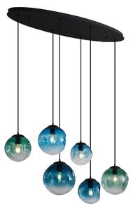 Lampa wisząca w stylu Art Deco czarna z owalną płytą sufitową i zielono-niebieskim szkłem 6-punktowa - Douglass Oswietlenie wewnetrzne