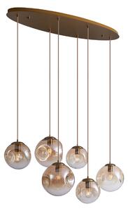 Lampa wisząca w stylu Art Deco mosiężna z owalną płytą sufitową i bursztynowym szkłem 6-punktowa - Douglass Oswietlenie wewnetrzne