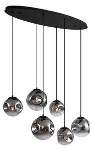 Lampa wisząca w stylu Art Deco czarna z owalną płytą sufitową i przydymionym szkłem 6-źródeł światła - Douglass Oswietlenie wewnetrzne