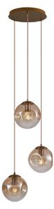 Lampa wisząca w stylu Art Deco mosiądz ze szkłem bursztynowym 3-źródła światła - Douglass Oswietlenie wewnetrzne