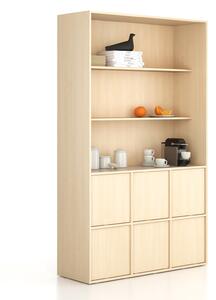 Szafka biurowa FRAME, 6x drzwi, 2x półka, 1299 x 450 x 2162 mm, PUSH-lock, brzoza