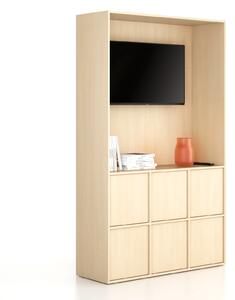 Szafka biurowa FRAME, 6x drzwi, z wnęką, 1299 x 450 x 2162 mm, PUSH-lock, brzoza