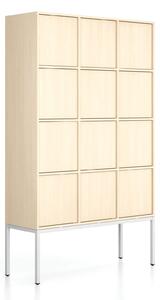 Szafa biurowa FRAME, podstawa biała, 12x drzwi, 1299 x 450 x 2185 mm, PUSH-lock, brzoza