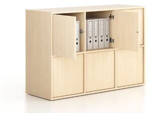 Szafa biurowa FRAME, niska, 6x drzwi, 1299 x 450 x 881 mm, PUSH-lock, brzoza