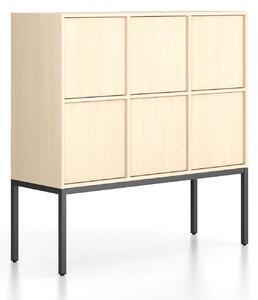 Szafa biurowa FRAME, niska, czarna podstawa, 6x drzwi, 1299 x 450 x 1331 mm, PUSH-lock, brzoza