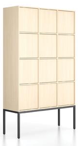 Szafa biurowa FRAME, czarna podstawa, 12x drzwi, 1299 x 450 x 2185 mm, PUSH-lock, brzoza
