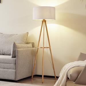 Lampa stojąca Adamio Lindby, jasne drewno, salon / jadalnia, drewno, dworkowy / rustykalny
