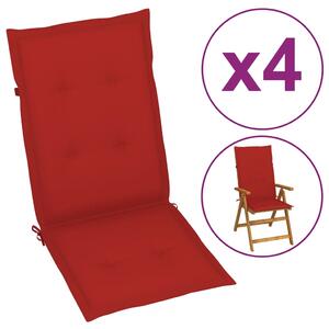 Poduszki na krzesła ogrodowe, 4 szt., czerwone, 120x50x3 cm