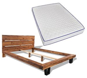 Łóżko z materacem memory, lite drewno akacjowe, 140x200 cm