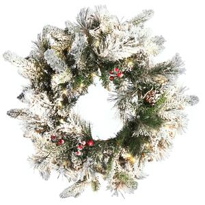 Okrągły wieniec świąteczny sztuczny śnieg 55 ze światełkami cm biały Whitehorn Beliani
