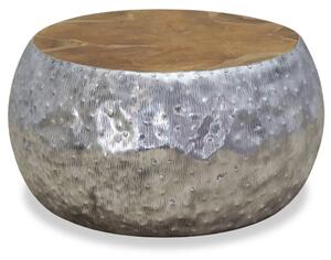 Stolik kawowy, aluminium, drewno tekowe, 60 x 60 x 30 cm
