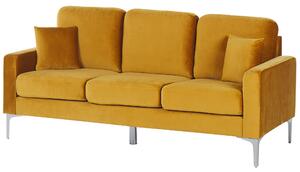 Sofa 3-osobowa welurowa srebrne metalowe nogi z poduszkami żółta Gavle Beliani