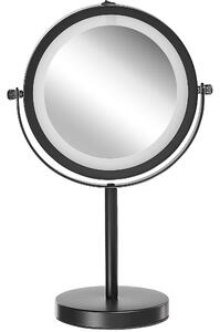 Lusterko kosmetyczne LED powiększenie 1x/5x metalowa rama ø 13 cm czarne Tuchan Beliani