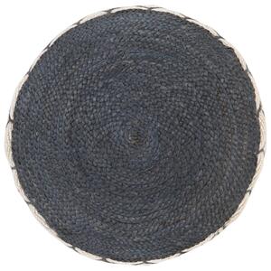 Puf z dzierganym pokryciem z juty i bawełny, 50x30cm, niebieski