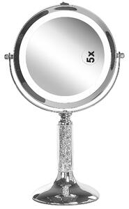 Lusterko kosmetyczne LED powiększenie 1x/5x metalowa rama ø 13 cm srebrne Baixas Beliani