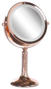Lusterko kosmetyczne LED powiększenie 1x/5x metalowa rama ø 13 cm różowe złoto Baixas Beliani