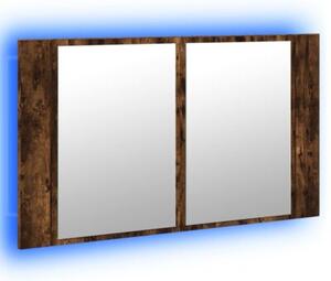 Szafka łazienkowa z lustrem i LED, opalany dąb, 80x12x45, akryl
