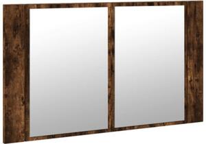 Szafka łazienkowa z lustrem i LED, opalany dąb, 80x12x45, akryl