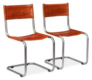 Krzesła stołowe, 2 szt., brązowe, skóra naturalna