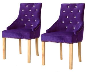 Krzesła stołowe, 2 szt., fioletowe, drewno dębowe i aksamit