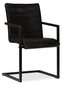 Krzesła stołowe, 2 szt., antracytowe, skóra naturalna