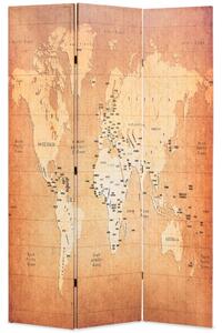 Składany parawan, 120x170 cm, mapa świata, żółty