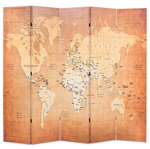 Składany parawan, 200x170 cm, mapa świata, żółty