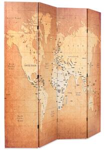 Składany parawan, 160x170 cm, nadruk mapy świata, żółty