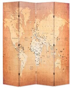 Składany parawan, 160x170 cm, nadruk mapy świata, żółty