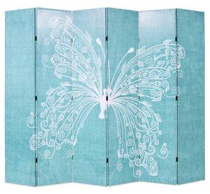 Składany parawan, 228 x 170 cm, niebieski z motylem