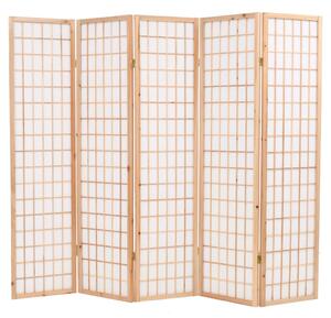 Parawan w stylu japońskim, 5 paneli, 200x170 cm, naturalny