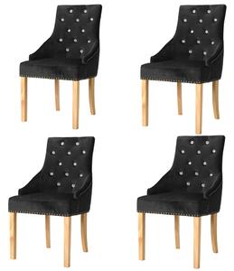 Krzesła stołowe, 4 szt., czarne, lite drewno dębowe i aksamit