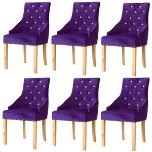 Krzesła stołowe 6 szt., fioletowe, lite drewno dębowe i aksamit