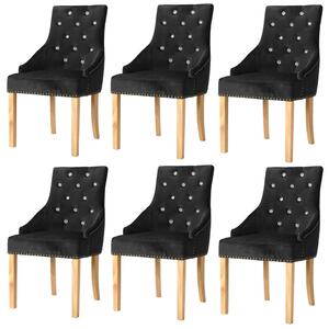 Krzesła stołowe, 6 szt, czarne, lite drewno dębowe i aksamit