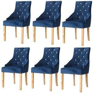 Krzesła stołowe, 6 szt., niebieskie, drewno dębowe i aksamit