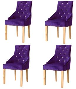 Krzesła stołowe 4 szt., fioletowe, lite drewno dębowe i aksamit
