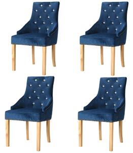 Krzesła stołowe, 4 szt., niebieskie, drewno dębowe i aksamit